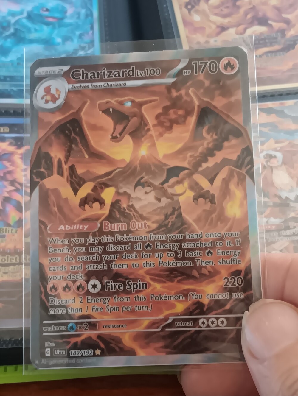 Charizard Fire Card - Red/Orange Holographic Trading Card